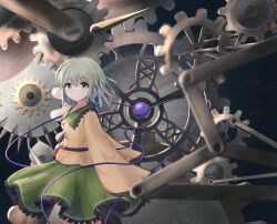  1girl album_cover blurry buttons collared_shirt commentary_request cover depth_of_field diamond_button disembodied_linked_eye eyeball floral_print frilled_shirt_collar frilled_skirt frilled_sleeves frills gears green_eyes green_hair green_skirt heart heart_of_string highres komeiji_koishi long_sleeves looking_at_viewer medium_hair missing_headwear nakit print_skirt rose_print shirt skirt solo touhou wide_sleeves yellow_shirt 