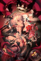  3boys adam's_apple aegyo_sal armor artist_name asymmetrical_armor bird black_bird body_markings chinese_text crow crown cuffs dark_datura_(love_and_deepspace) different_shadow dragon_boy dragon_horns gauntlets handcuffs highres horns ki2940 kieran_(love_and_deepspace) lipstick_mark lipstick_mark_on_face lipstick_mark_on_neck looking_at_viewer love_and_deepspace luke_(love_and_deepspace) male_focus mephisto_(love_and_deepspace) multiple_boys nose parted_bangs parted_lips red_eyes short_hair sylus_(abyssal_sovereign)_(love_and_deepspace) sylus_(love_and_deepspace) upper_body 