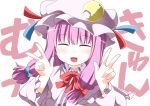  bow closed_eyes crescent double_v eyes_closed face hair_bow hat long_hair patchouli_knowledge payot purple_hair rioshi smile solo touhou v 