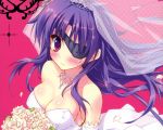  blush cleavage dress eyepatch long_hair mirai_nikki purple_hair ryohka uryuu_minene wedding_dress 