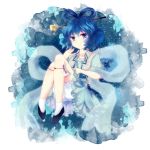  1girl blue_eyes blue_hair dress flower hair_rings hair_stick highres kaku_seiga shawl smile solo touhou uranaishi_(miraura) vest 