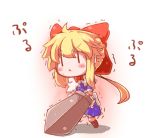  &gt;:&lt; blonde_hair blush_stickers chibi goliath_doll holding mintmochi_(artist) solo sword touhou translated translation_request trembling weapon |_| 