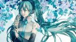  closed_eyes detached_sleeves eyes_closed green_hair hatsune_miku long_hair microphone necktie open_mouth solo tears tsukioka_tsukiho twintails very_long_hair vocaloid 