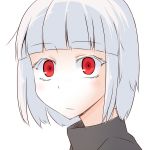  albino blunt_bangs character_request colored_eyelashes copyright_request ib looking_at_viewer portrait red_eyes short_hair silver_hair simple_background white_background xefy yamane_akira 