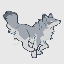  absurdres animal_focus closed_eyes closed_mouth commentary from_side full_body grey_background highres no_humans original rinrinwolf signature simple_background wolf 