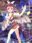  adapted_costume animal_ears bare_shoulders breasts cleavage dress hat musical_note mystia_lorelei okannigeru open_mouth pink_hair short_hair solo touhou wrist_cuffs 