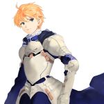  armor blonde_hair fate/prototype fate_(series) green_eyes male potatozoo saber_(fate/prototype) short_hair simple_background solo white_background 