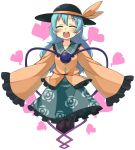  ^_^ alternate_hair_length alternate_hairstyle blue_hair blush chacha_(tyatya) closed_eyes eyes_closed hat heart komeiji_koishi long_hair looking_at_viewer open_mouth simple_background sleeves_past_wrists smile solo touhou white_background 