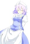  arms_behind_back batsu closed_eyes happy hat lavender_hair letty_whiterock short_hair simple_background smile touhou 