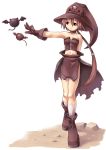  boots brown_hair gloves hat midriff ponytail witch_hat 