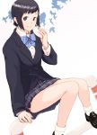  brown_eyes code49 eating legs manju manjuu nanahime_(aoi) school_uniform short_hair sitting skirt 