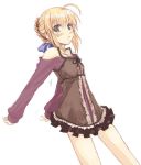  ahoge bare_shoulders blonde_hair casual fate/hollow_ataraxia fate/stay_night fate_(series) green_eyes hitomi-wind ribbon saber sketch skirt solo 