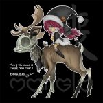  2009 antlers bandage bell boots grey_eyes hat pink_hair pink_sclera reindeer sitting skull yukaman zombie 