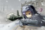  blue_hair cape cigarette fat_(artist) gloves hood kumoi_ichirin panzerfaust ruins snow touhou unzan world_war_ii 