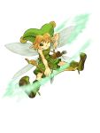  arrow artist_request blonde_hair blush_stickers boots green_eyes grin hat highres legs looking_down male official_art okumura_daigo pointy_ears short_hair shorts simple_background sleeveless smile solo sylph sylph_(tales) tales_of_(series) tales_of_eternia weapon wince wings 