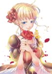  blonde_hair blue_eyes butterfly choker dress flower frills highres natsumi_kei rose short_hair smile solo umineko_no_naku_koro_ni 