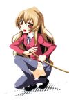  bad_id bokken brown_eyes brown_hair long_hair pizaya s_tanly school_uniform sword thigh-highs thighhighs toradora! weapon wooden_sword 