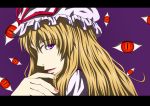  blonde_hair bow eyes face gap girls_high hair_bow hands hat kaen_(pixiv) lipstick long_hair nail_polish parody profile purple_eyes ribbon smile solo touhou turning violet_eyes yakumo_yukari 