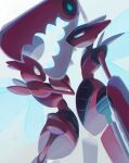  absurdres aqua_eyes blocking blurry draw_pann33 eye_contact from_side gen_2_pokemon height_difference highres looking_at_another mega_pokemon mega_scizor no_humans pokemon pokemon_(creature) scizor symbol_commentary yellow_eyes 