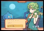  between_breasts blue_eyes circlet curly_hair dragon_quest dragon_quest_iv elbow_gloves gloves green_hair heroine_(dq4) kuroboshi_kouhaku slime slime_(dragon_quest) sword weapon 