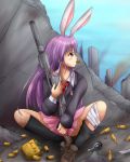  bandages blazer bullet bunny_ears food gastdream_(artist) gun headset highres long_hair necktie purple_hair rabbit_ears red_eyes reisen_udongein_inaba rifle solo touhou weapon 