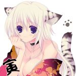  animal_ears bare_shoulders breasts cat_ears cat_tail japanese_clothes kimono kumatora_tatsumi lowres new_year tail tiger_print 