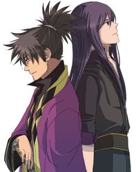  back-to-back back_to_back bad_id black_eyes black_hair long_hair male multiple_boys ponytail raven tales_of_(series) tales_of_vesperia yukimatsu yuri_lowell 