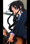  bangs black_hair blue_eyes blunt_bangs eto fender hime_cut instrument jazz_bass k-on! long_hair school_uniform solo 