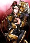  bayonetta_(character) bodysuit breasts candy chiba_toshirou cleavage glasses huge_breasts large_breasts lollipop long_hair tiger tiger_print 