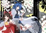  alternate_costume ascot blue_eyes blue_hair bow brown_eyes brown_hair cherry_blossoms cloak cover cover_page detached_sleeves drill_hair flower frills hair_bow hair_rings hair_stick hair_tubes hakurei_reimu hinaco kaku_seiga multiple_girls ofuda outstretched_arm shawl skirt skirt_set touhou wide_sleeves 