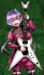  absurdres chris_impellitteri fukushima_nyuugyou_inc garter_straps guitar highres instrument jewelry long_hair namesake open_mouth pendant playing_instrument pun purple_eyes purple_hair senki_zesshou_symphogear solo sweatdrop teeth thigh-highs thighhighs twintails violet_eyes yukine_chris 