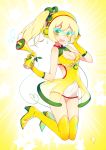  :d blonde_hair breasts c.c._lemon c.c._lemon_(character) cleavage cleavage_cutout glasses gloves green_eyes hand_on_headphones headphones holding open_mouth original side_ponytail siting_zeng smile solo thigh-highs thighhighs yellow yellow_gloves yellow_legwear 