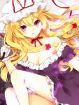  artist blonde_hair bow breasts butterfly cleavage colored dress hair_bow hat hat_ribbon long_hair open_mouth purin_jiisan purple_eyes request ribbon sae_(091688) smile solo touhou umbrella violet_eyes yakumo_yukari 