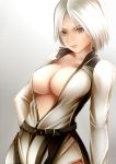 black_eyes breasts christie cleavage dead_or_alive large_breasts looking_at_viewer nanacy7 no_bra short_hair unzipped white_hair zipper