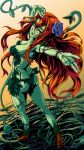 batman_(series) blue_rose breasts cleavage cony_(la_locura) dc_comics flower green_eyes green_skin hair_flower hair_ornament high_heels highres large_breasts orange_hair poison_ivy red_hair redhead rose shoes solo vines 
