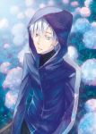  bad_id blue_eyes fate/zero fate_(series) flower heterochromia hoodie male matou_kariya rain solo turtleneck white_hair yuzuhiro_(98) 