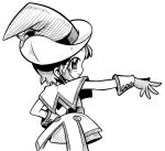  arukime child gloves hand_on_hip hat highres hips looking_back monochrome ojamajo_doremi outstretched_hand segawa_onpu short_hair smile solo witch_hat 