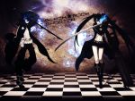  black_rock_shooter black_rock_shooter_(character) checkered checkered_floor dual_persona genderswap kuroi_mato sword weapon 