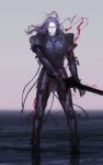  armor arondight berserker_(fate/zero) fate/zero fate_(series) highres kittybunnypony long_hair male purple_hair smoke solo sword weapon 