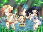 :&lt; bikini black_hair blonde_hair blue_eyes blur bow chestnut_mouth chibi_on_head cirno closed_eyes clothes_writing collarbone cutting_(mkjtl) daiyousei drill_hair eyes_closed fairy_wings forest grass green_bikini green_eyes green_hair grin hair_bow hair_ribbon hat lily_white long_hair luna_child lunasa_prismriver midriff motion_blur multiple_girls nature navel open_mouth pond red_bikini ribbon rock school_swimsuit scrunchie short_hair shorts sitting smile splashing star_sapphire sunlight sunny_milk swimsuit tank_top touhou twin_drills twintails wavy_mouth wings wink yellow_eyes yellow_swimsuit 