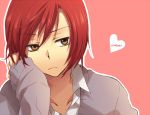  brown_eyes character_name heart hori-san_to_miyamura-kun male pink_background red_hair redhead sakura_neko school_uniform sengoku_kakeru short_hair simple_background sweater 