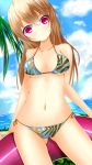  beach bikini brown_hair cheeuyu chiiutsu_(cheewts) female highres innertube long_hair navel original red_eyes solo swimsuit 