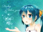  1girl blue blue_eyes blue_hair hair_ribbon hatsune_miku sakoku_(rh_ty_ks) solo twintails vocaloid 