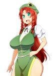  blue_eyes breasts hong_meiling large_breasts red_hair redhead simple_background solo toudori touhou 
