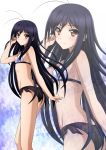  1girl accel_world antenna_hair ascii_media_works ass bikini black_hair cute highres kenken kuroyukihime long_hair looking_back recurring_image red_eyes side-tie_bikini smile solo swimsuit zoom_layer 