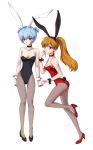  alternate_hairstyle animal_ears aoi_chihiro_(ru3ds) ayanami_rei bare_shoulders blue_eyes blue_hair brown_hair bunny_ears bunny_tail bunnysuit choker collarbone female high_heels highres holding_hands long_hair multiple_girls neon_genesis_evangelion pantyhose ponytail rabbit_ears red_eyes shoes soryu_asuka_langley souryuu_asuka_langley tail twintails two_side_up wrist_cuffs 