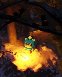  absurdres bird commentary english_commentary forest from_above highres marshadow murkrow nature no_humans on_tree pokemon pokemon_(creature) pokemon_focus rivalclay torch tree 