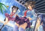 bra panties rain school_uniform see_through thigh-highs underwear wet wet_clothes yokota_mamoru