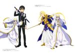  1boy 2girls absurdres alice_schuberg armor artist_request blonde_hair highres holding holding_weapon index kirito multiple_girls sword sword_art_online sword_art_online_alicization to_aru_majutsu_no_index weapon 