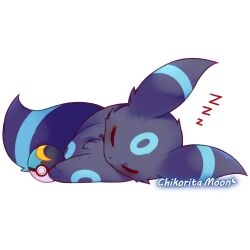  alternate_color animal_focus artist_name blush closed_eyes commentary curled_up full_body highres holding light_blush lying mew_mew_chikorita_moon no_humans on_stomach outline poke_ball pokemon pokemon_(creature) sleeping solo tail transparent_background ultra_ball umbreon zzz 